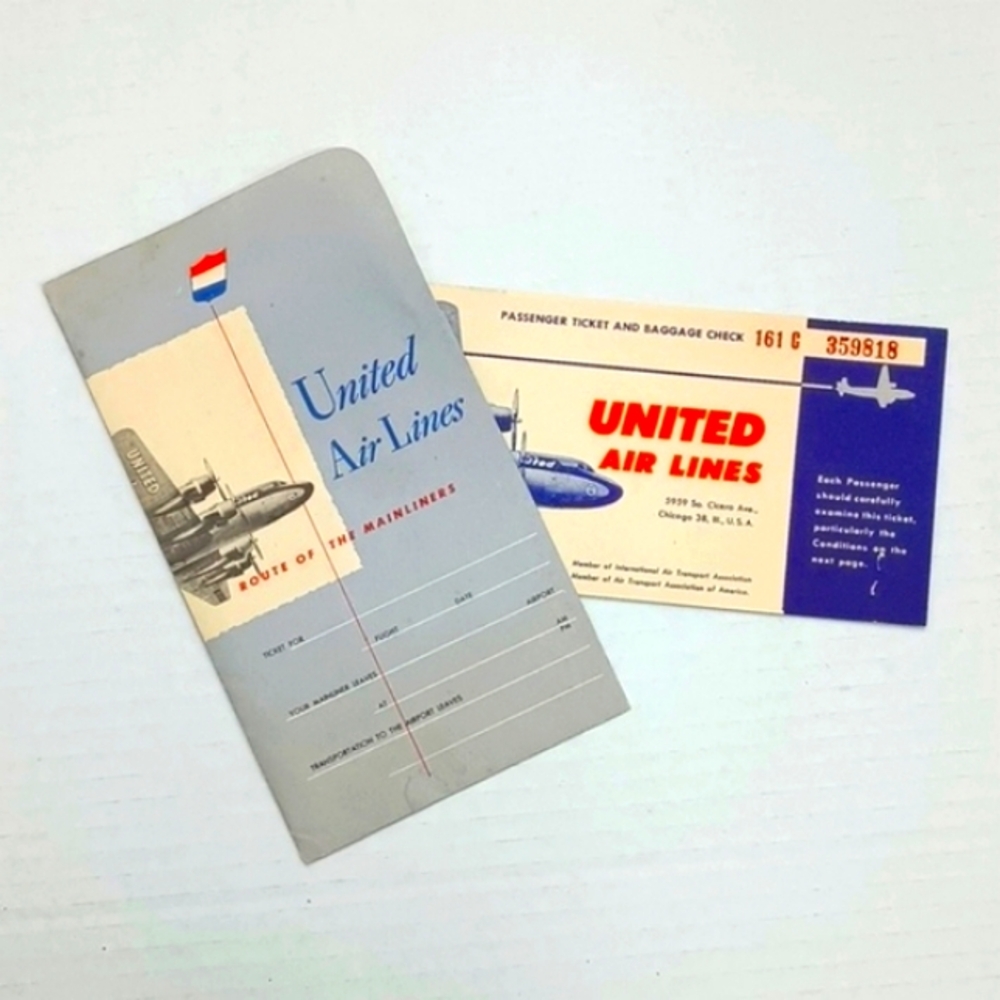 Vintage 1952 United Airlines Ticket Boarding Pass